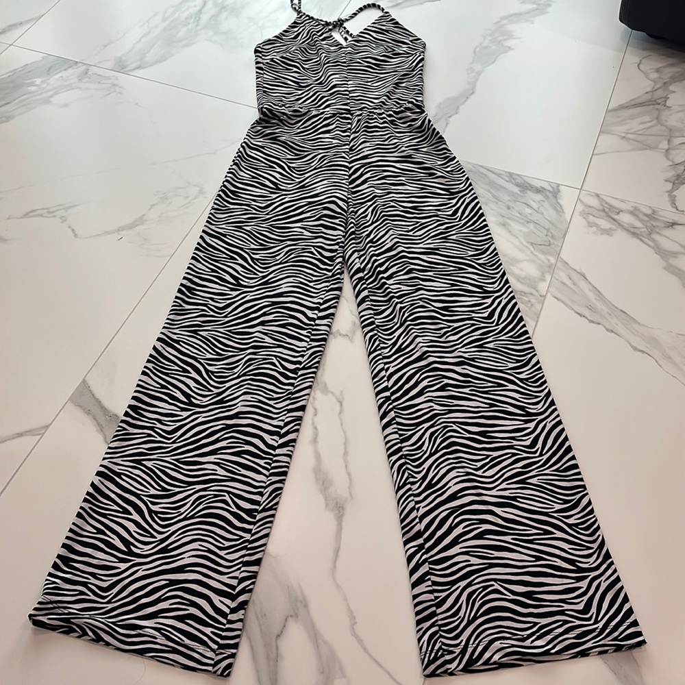 Michael Kors Wide Leg Zebra Print Jumpsuit